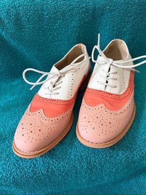 Wanted Two-Tone Leather Wingtip Oxfords - White, Orange & Blush